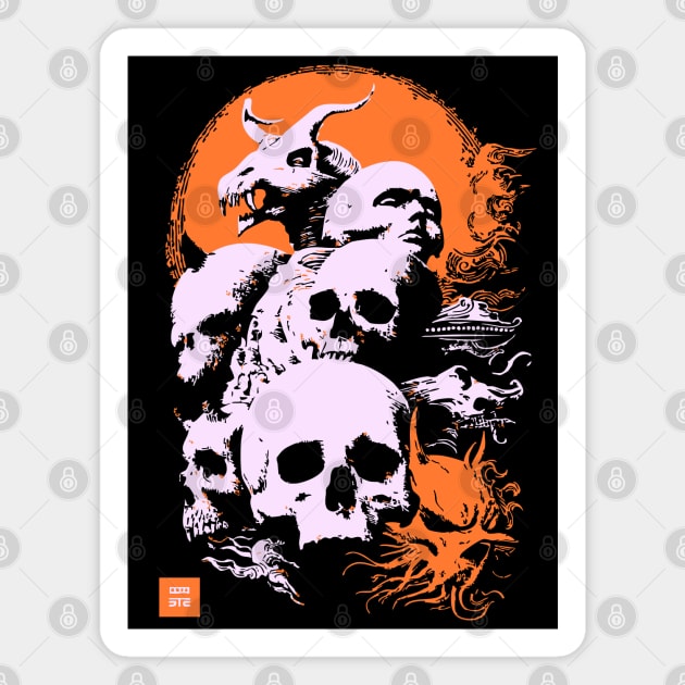 Pile of Skulls - Retro Dark Fantasy & Gothic Art Magnet by TuncGK